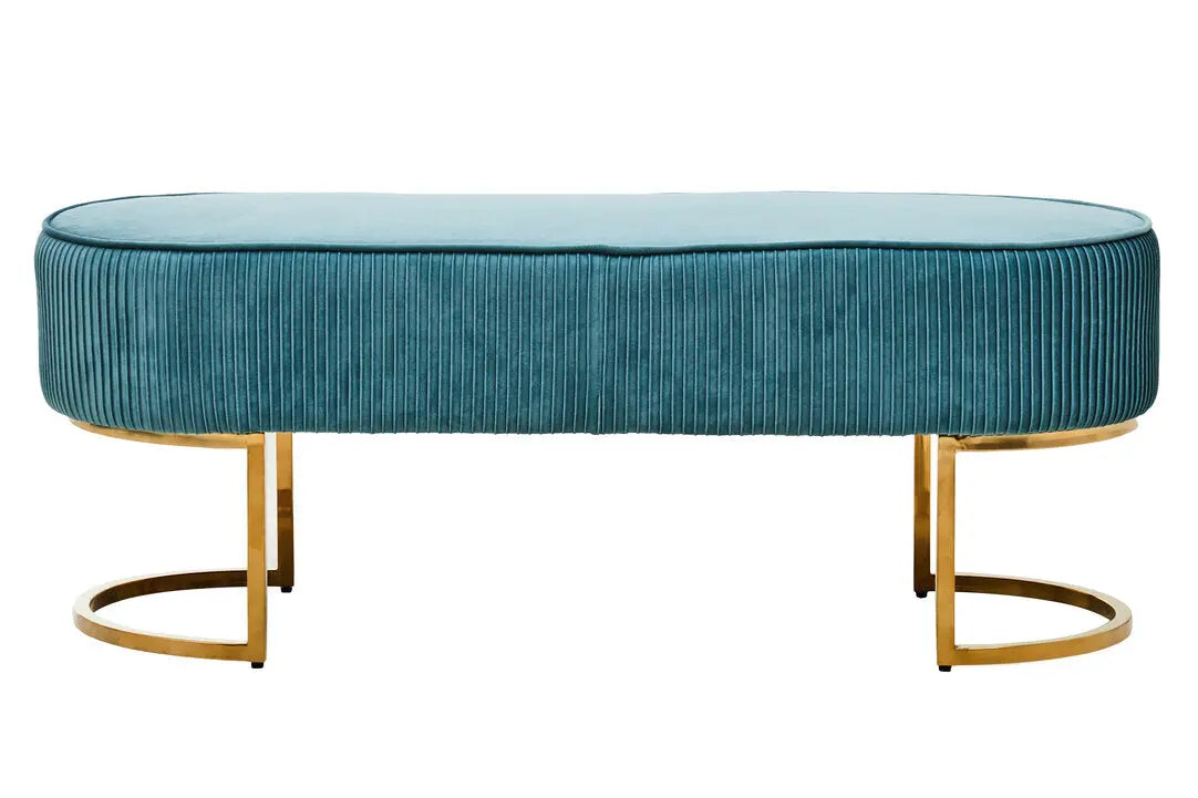 Zamora Green Velvet Ottoman Bench with Gold Legs   Nicholas John Interiors