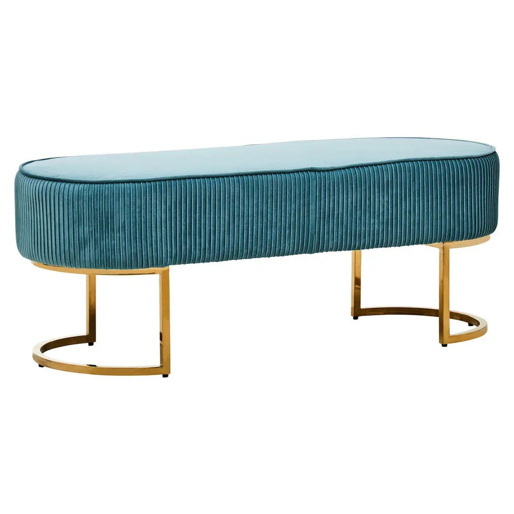 Zamora Green Velvet Ottoman Bench with Gold Legs   Nicholas John Interiors