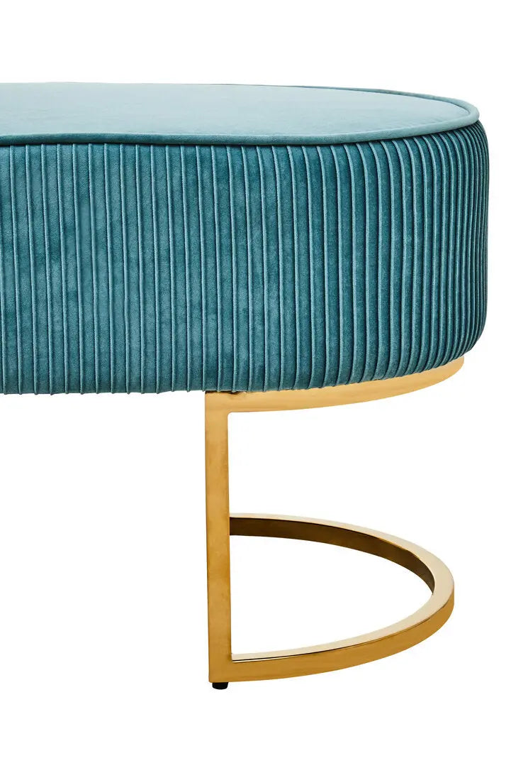 Zamora Green Velvet Ottoman Bench with Gold Legs   Nicholas John Interiors