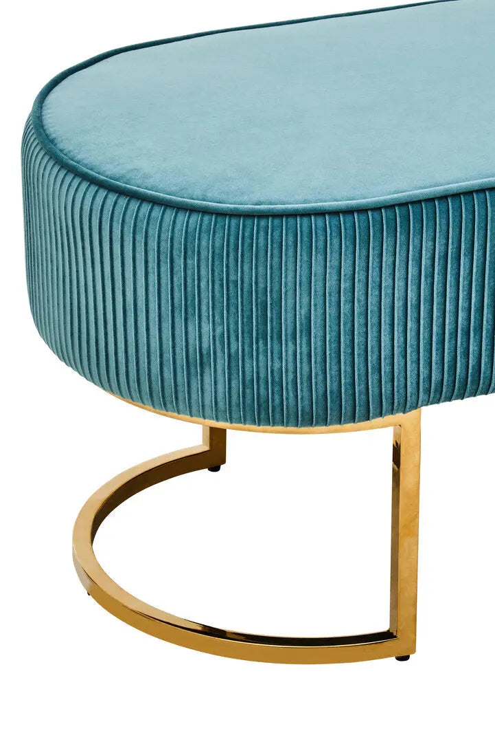 Zamora Green Velvet Ottoman Bench with Gold Legs   Nicholas John Interiors