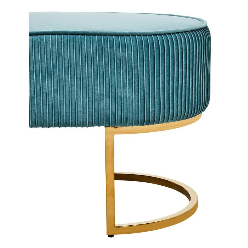 Zamora Green Velvet Ottoman Bench with Gold Legs   Nicholas John Interiors