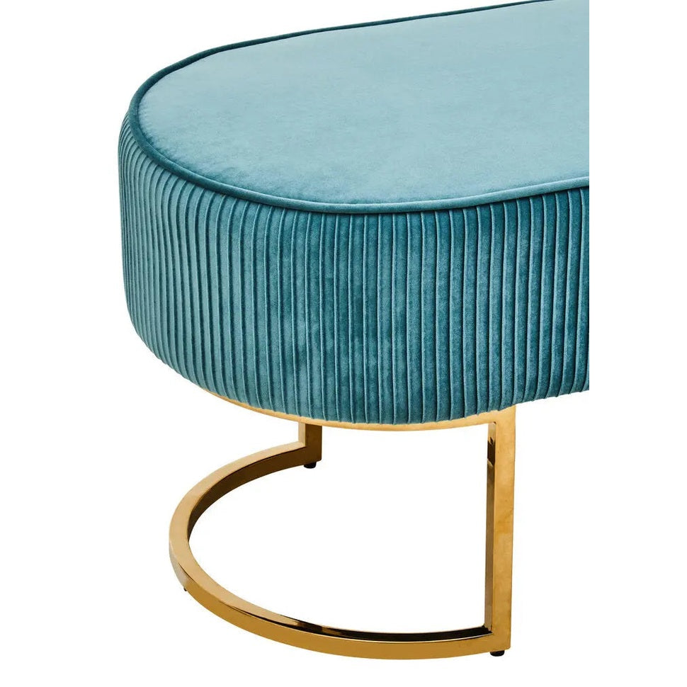 Zamora Green Velvet Ottoman Bench with Gold Legs   Nicholas John Interiors