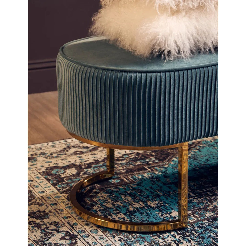 Zamora Green Velvet Ottoman Bench with Gold Legs   Nicholas John Interiors