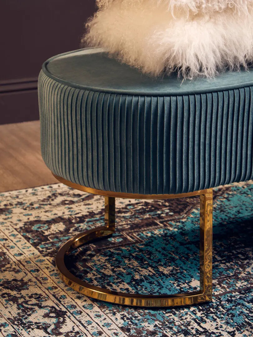 Zamora Green Velvet Ottoman Bench with Gold Legs   Nicholas John Interiors