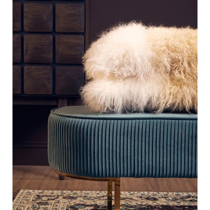 Zamora Green Velvet Ottoman Bench with Gold Legs   Nicholas John Interiors