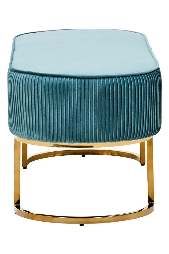 Zamora Green Velvet Ottoman Bench with Gold Legs   Nicholas John Interiors