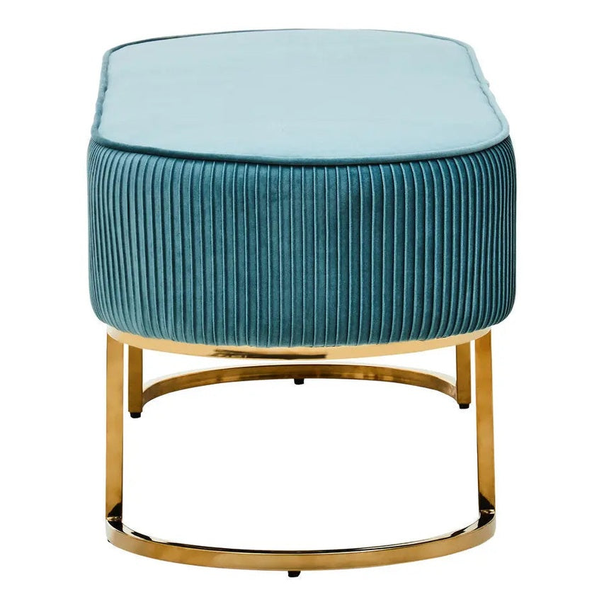 Zamora Green Velvet Ottoman Bench with Gold Legs   Nicholas John Interiors