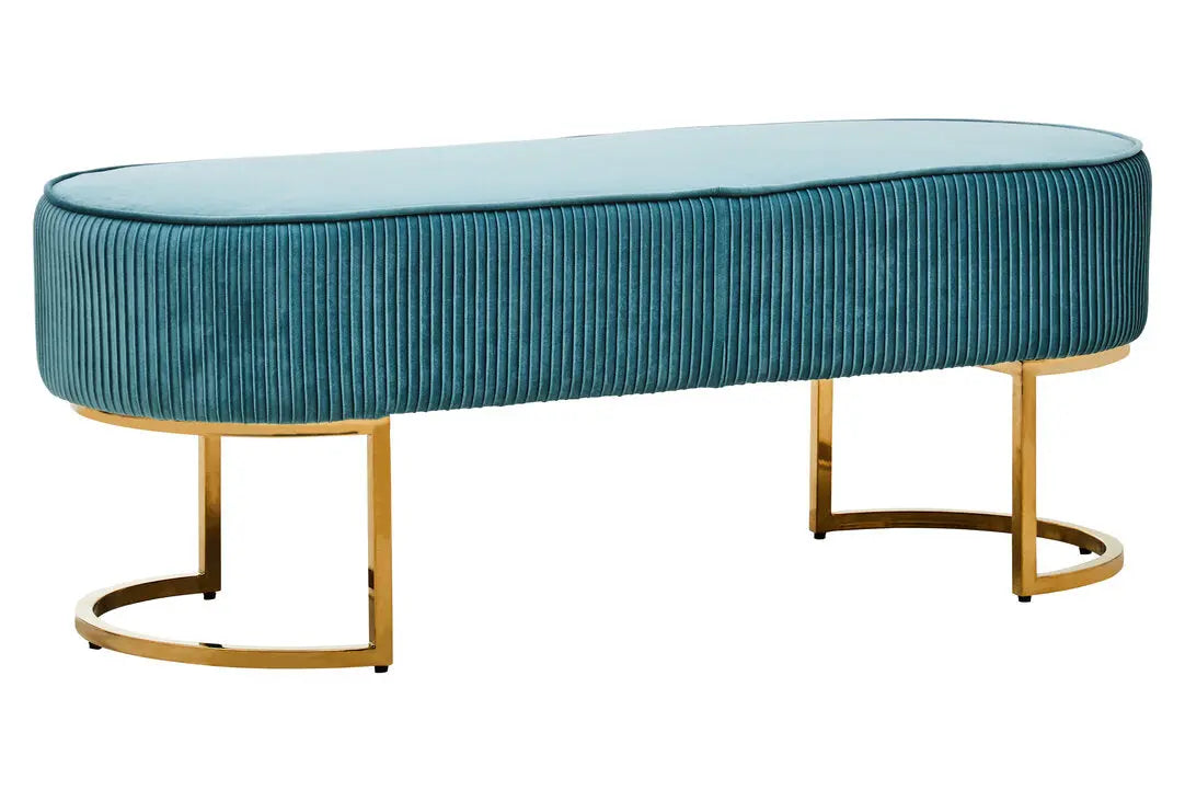 Zamora Green Velvet Ottoman Bench with Gold Legs   Nicholas John Interiors