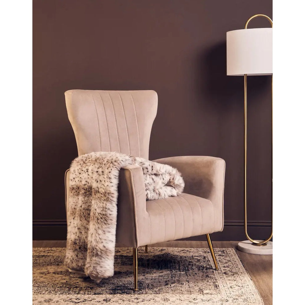 Zamora Mink Velvet Accent Chair with Gold Legs   Nicholas John Interiors