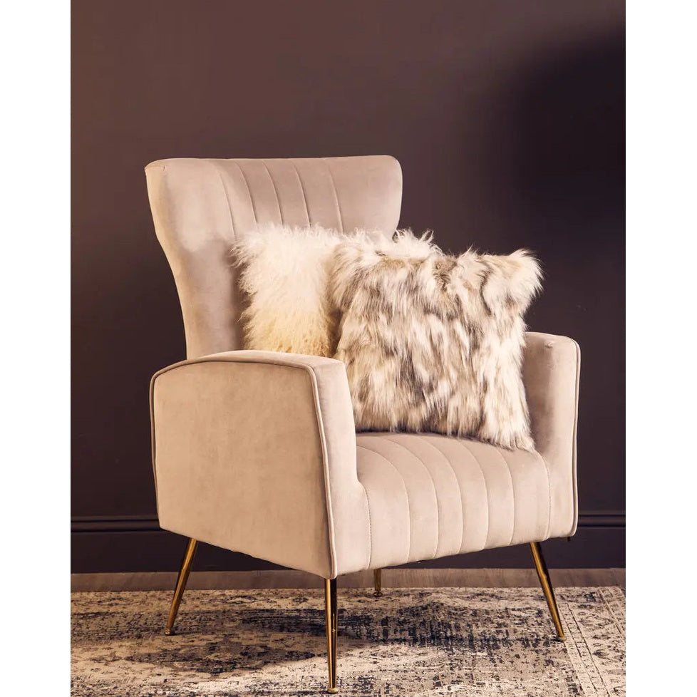 Zamora Mink Velvet Accent Chair with Gold Legs   Nicholas John Interiors