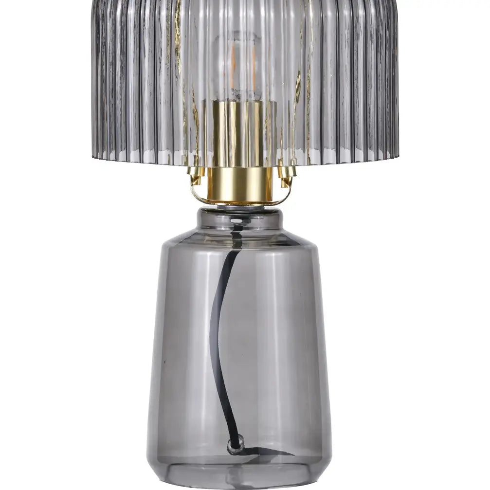 Zandra Grey Ribbed Glass Table Lamp   Nicholas John Interiors