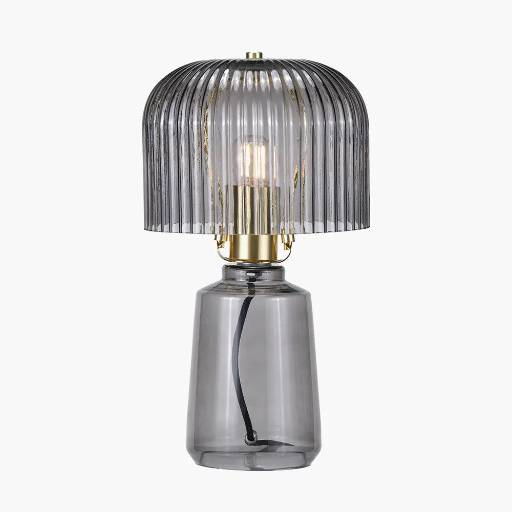 Zandra Grey Ribbed Glass Table Lamp  Nicholas John Interiors