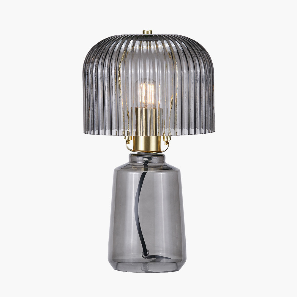 Zandra Grey Ribbed Glass Table Lamp  Nicholas John Interiors