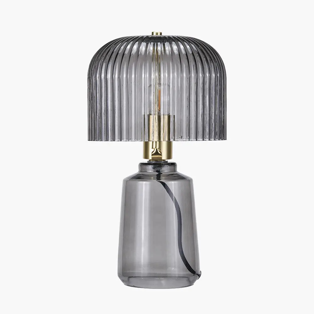 Zandra Grey Ribbed Glass Table Lamp  Nicholas John Interiors
