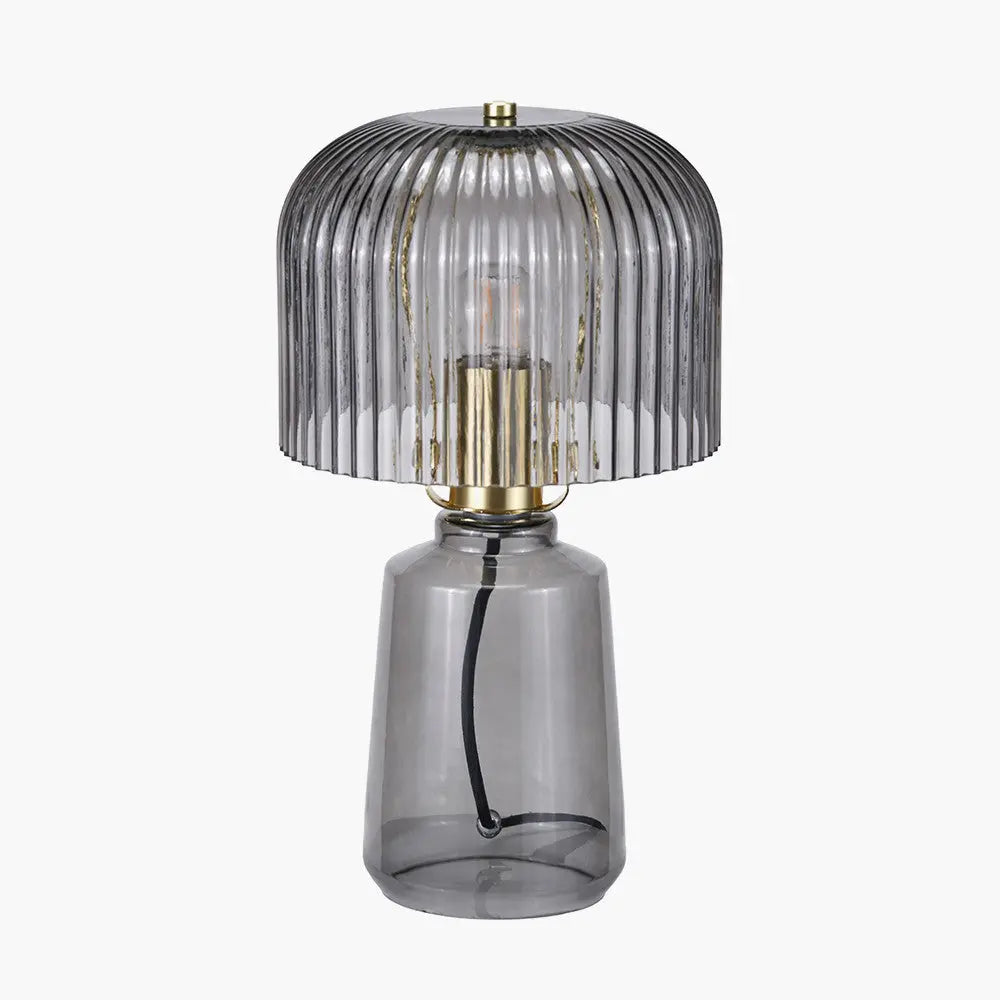 Zandra Grey Ribbed Glass Table Lamp  Nicholas John Interiors