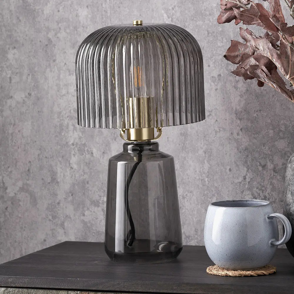 Zandra Grey Ribbed Glass Table Lamp  Nicholas John Interiors