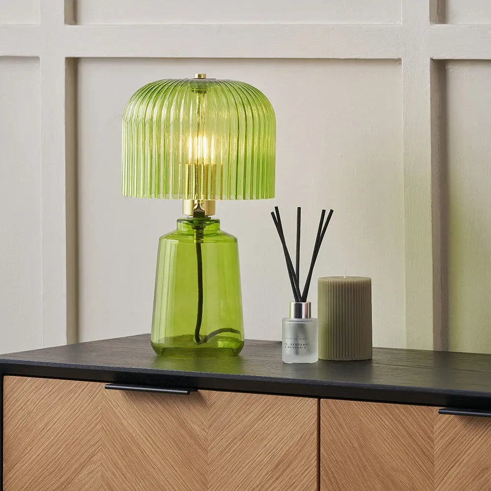 Zandra Spring Green Ribbed Glass Table Lamp  Nicholas John Interiors