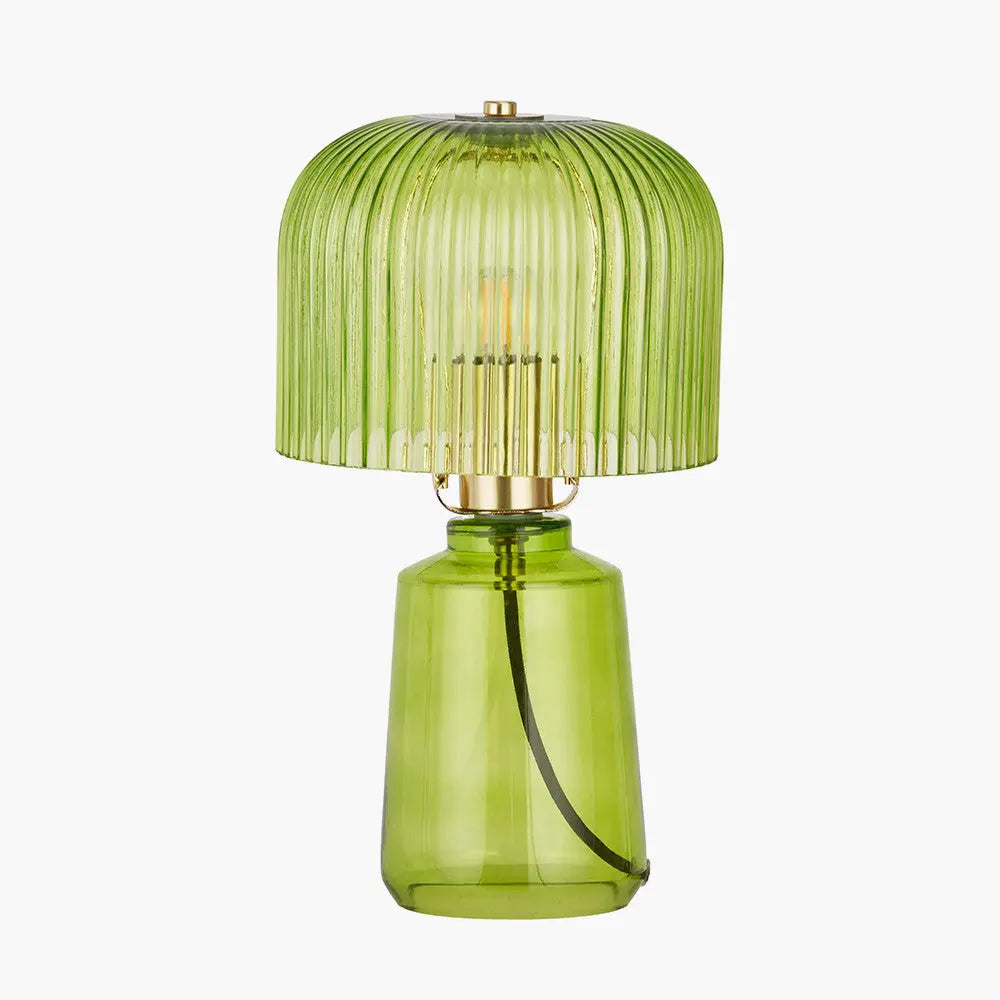 Zandra Spring Green Ribbed Glass Table Lamp  Nicholas John Interiors