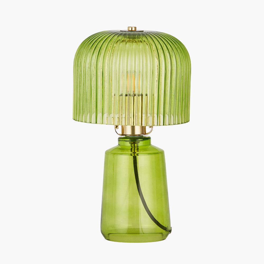 Zandra Spring Green Ribbed Glass Table Lamp  Nicholas John Interiors