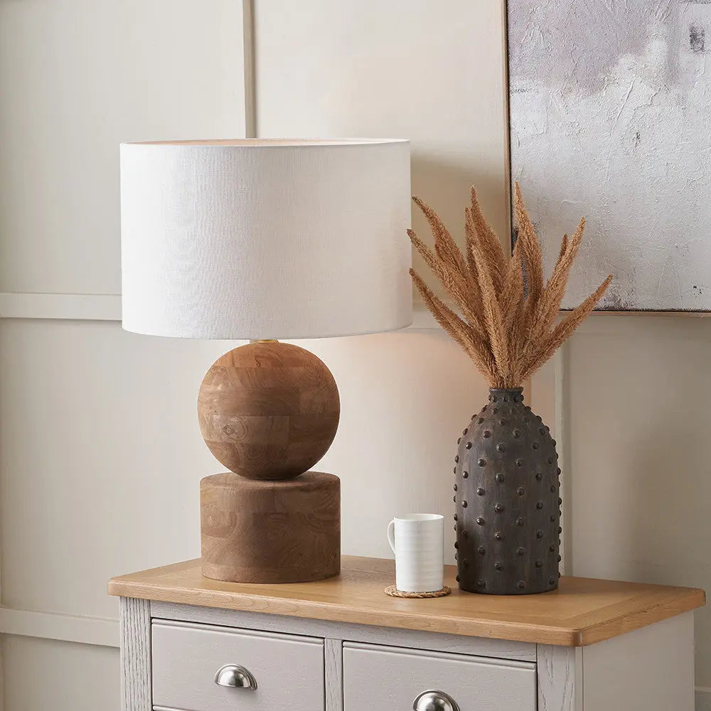 Ziva Antique Brown Round Wood Table Lamp Base  Nicholas John Interiors