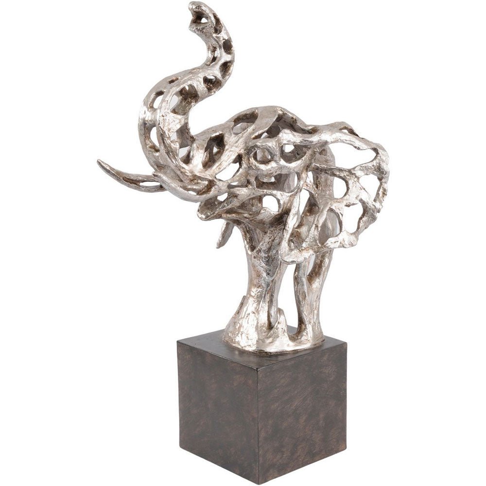 Abstract Elephant Head Sculpture in Silver Resin