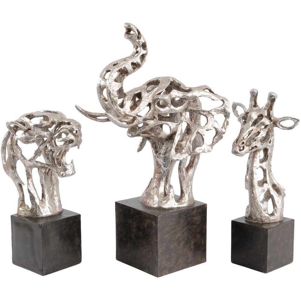Abstract Giraffe Head Sculpture in Silver Resin