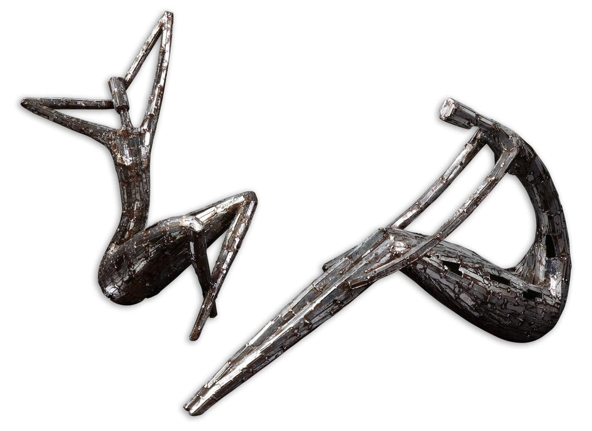  Dahy Antique Silver Statues, Set/2