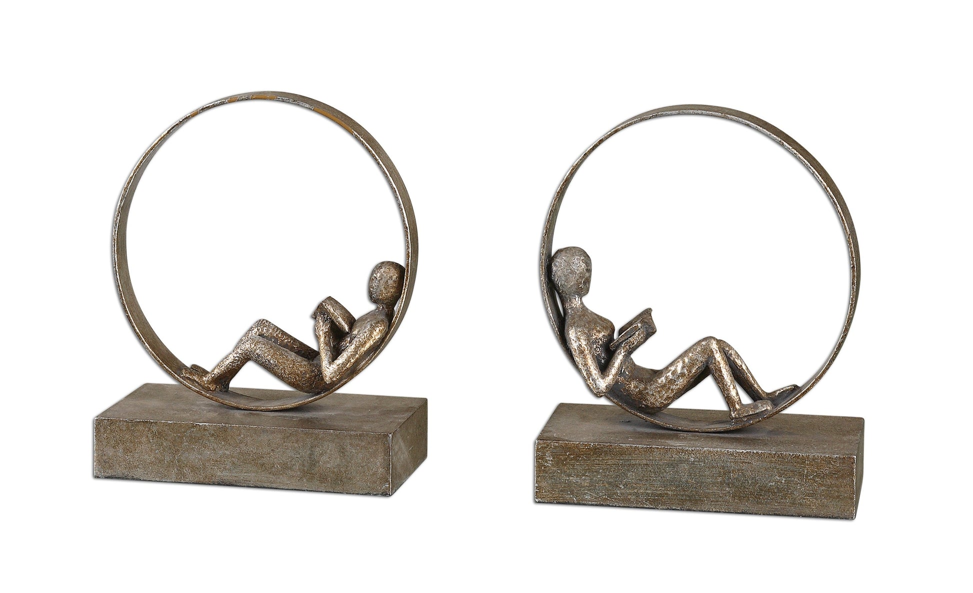  Lounging Reader Antique Bookends Set/2