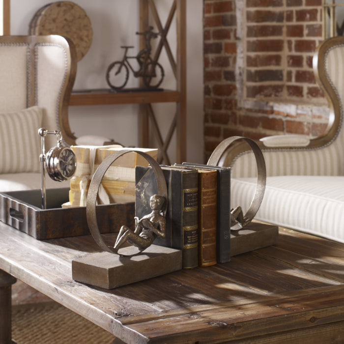 Uttermost Lounging Reader Antique Bookends Set of 2