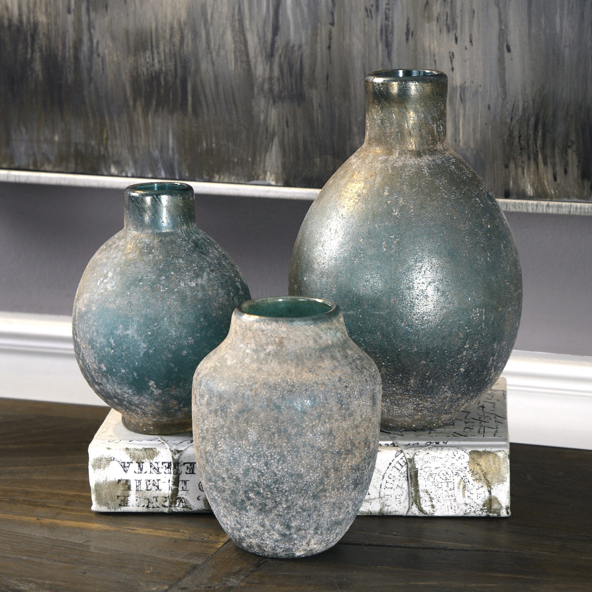 Uttermost Mercede Weathered Glass Vases in Blue - Set of 3