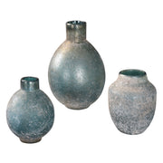 Mercede Weathered Glass Vases in Blue - Set of 3