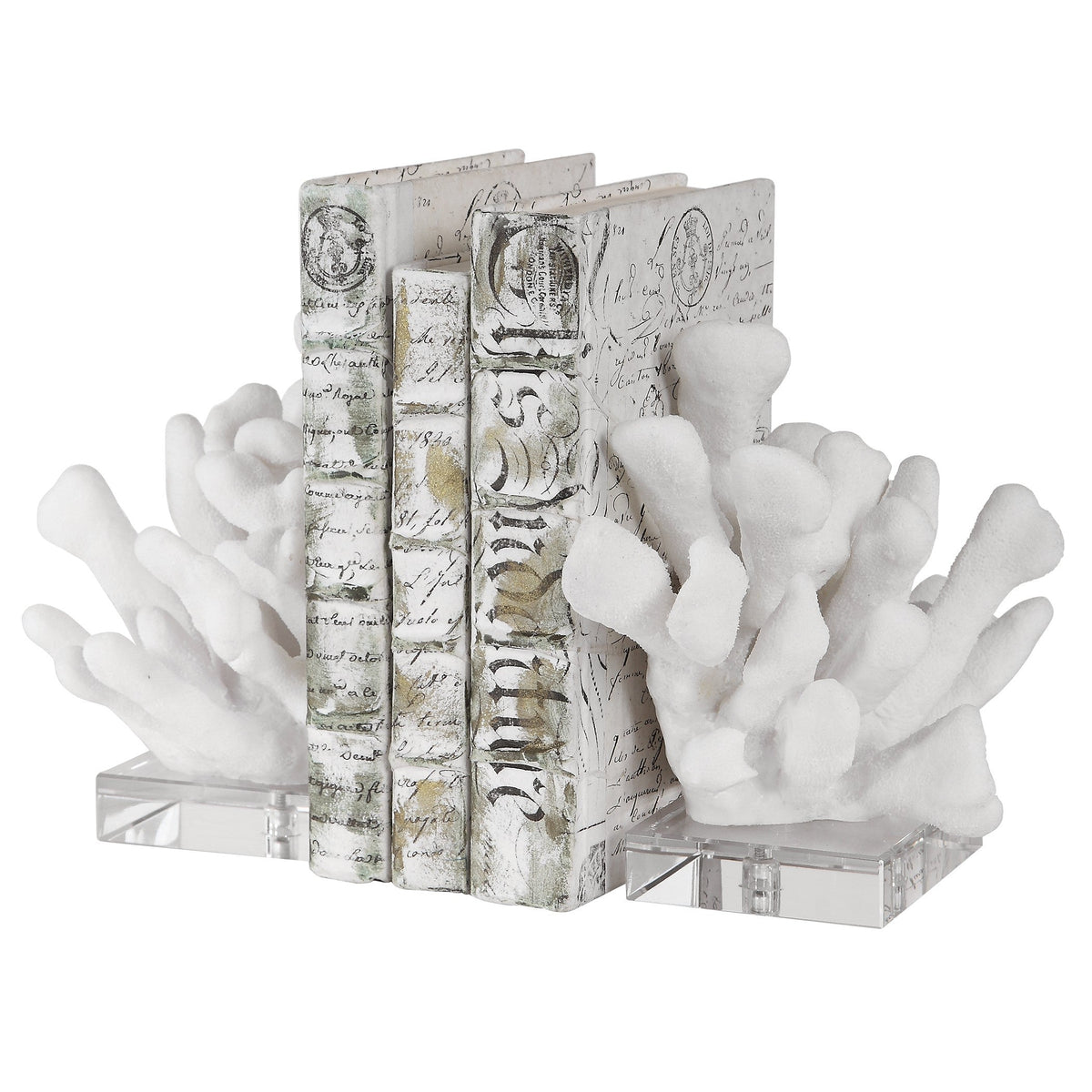  Charbel White Bookends, Set of 2