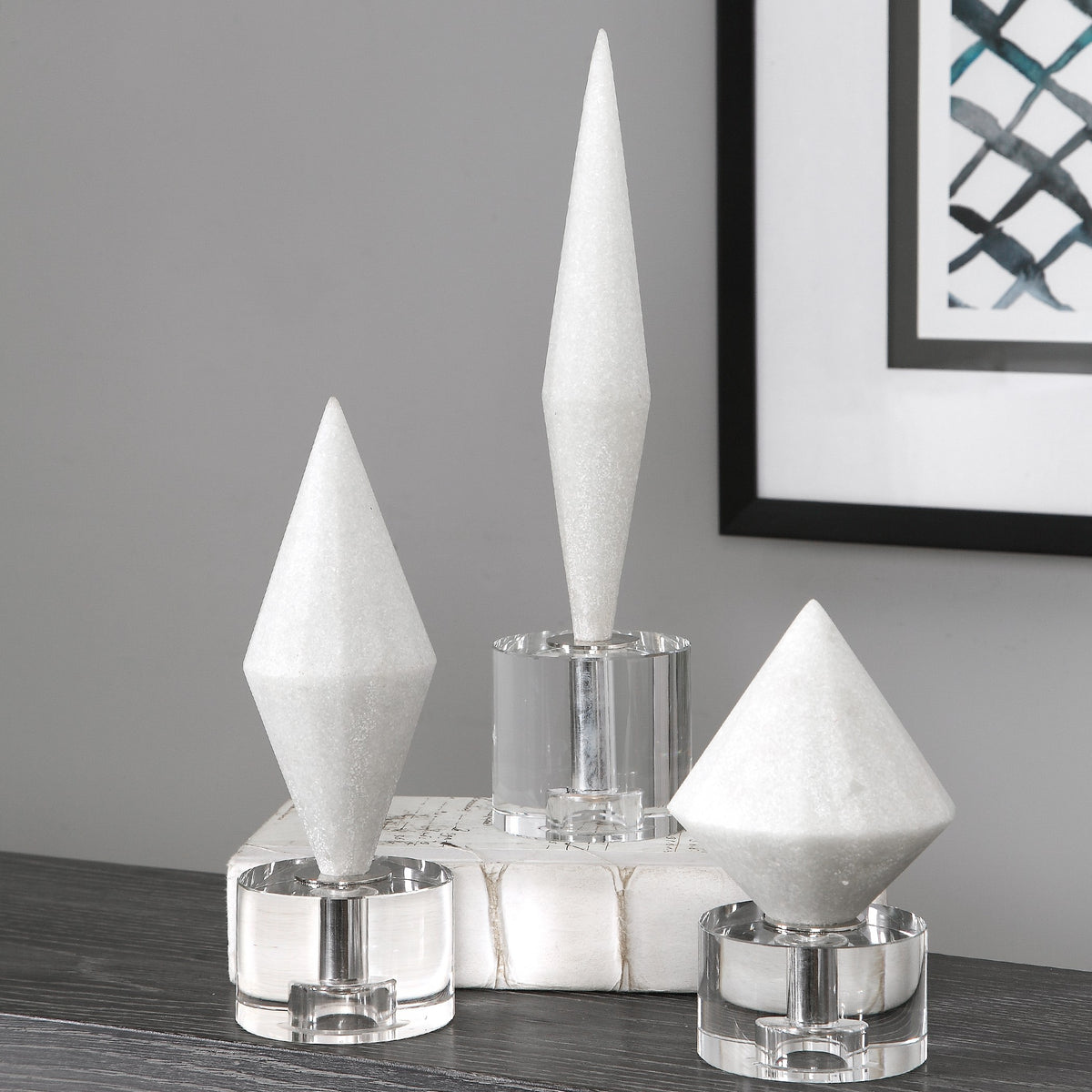 Uttermost Alize White Stone Sculptures - Set of 3