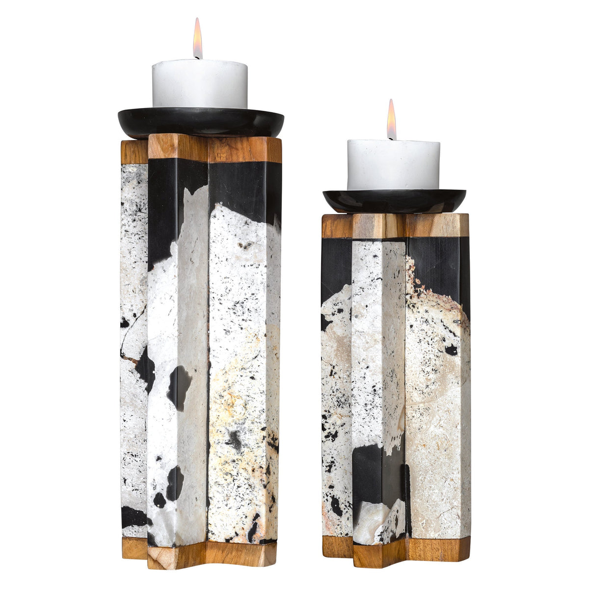  Illini Stone Candleholders, S/2