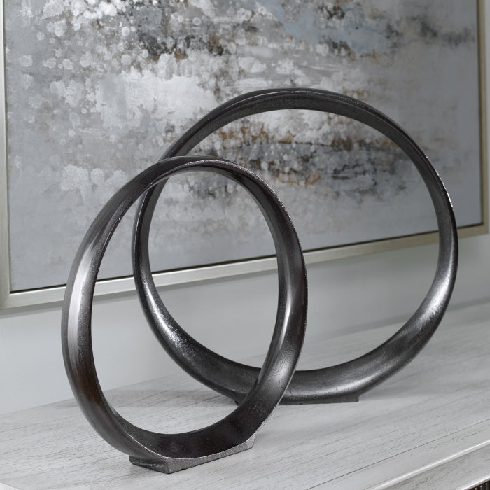 Uttermost Orbits Black Ring Indoor-Outdoor Sculptures - Set of 2