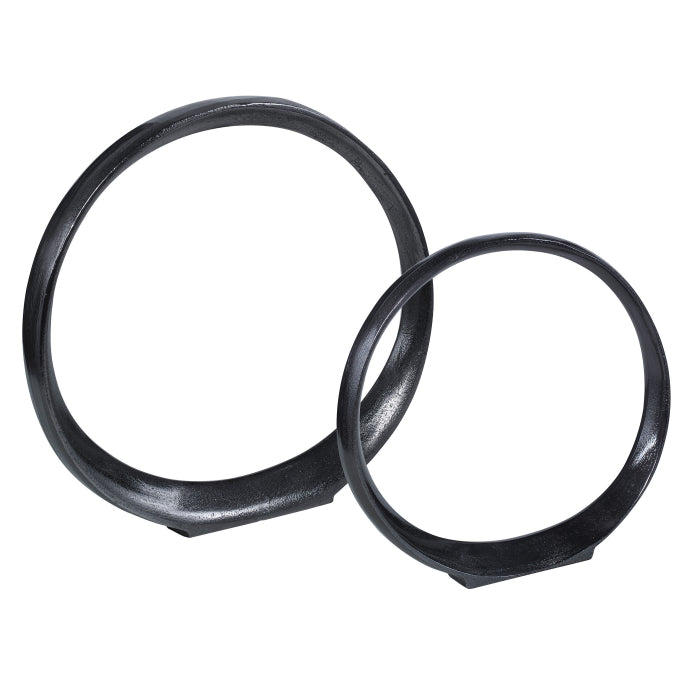 Uttermost Orbits Black Ring Indoor-Outdoor Sculptures - Set of 2