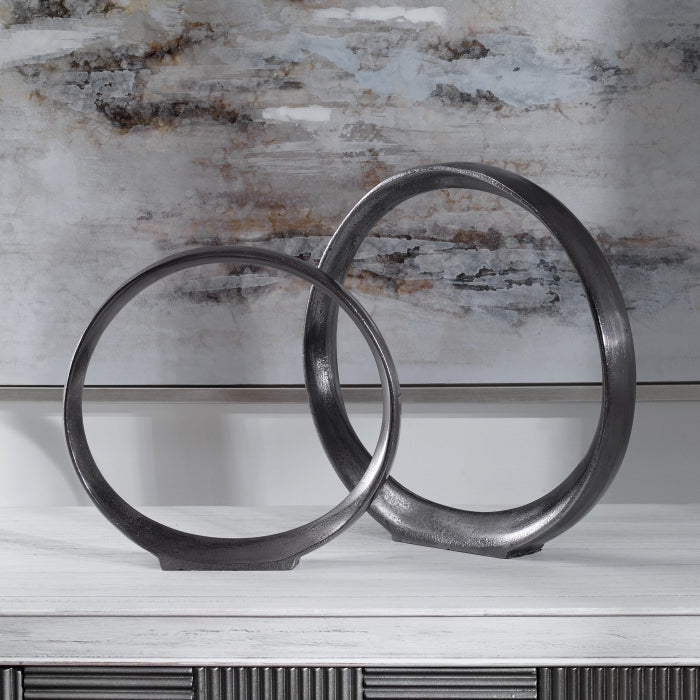 Uttermost Orbits Black Ring Indoor-Outdoor Sculptures - Set of 2