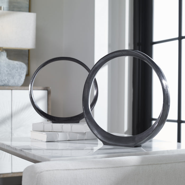 Uttermost Orbits Black Ring Indoor-Outdoor Sculptures - Set of 2