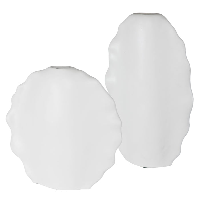 Uttermost Ruffled Feathers Modern Indoor-Outdoor White Vases - Set of 2
