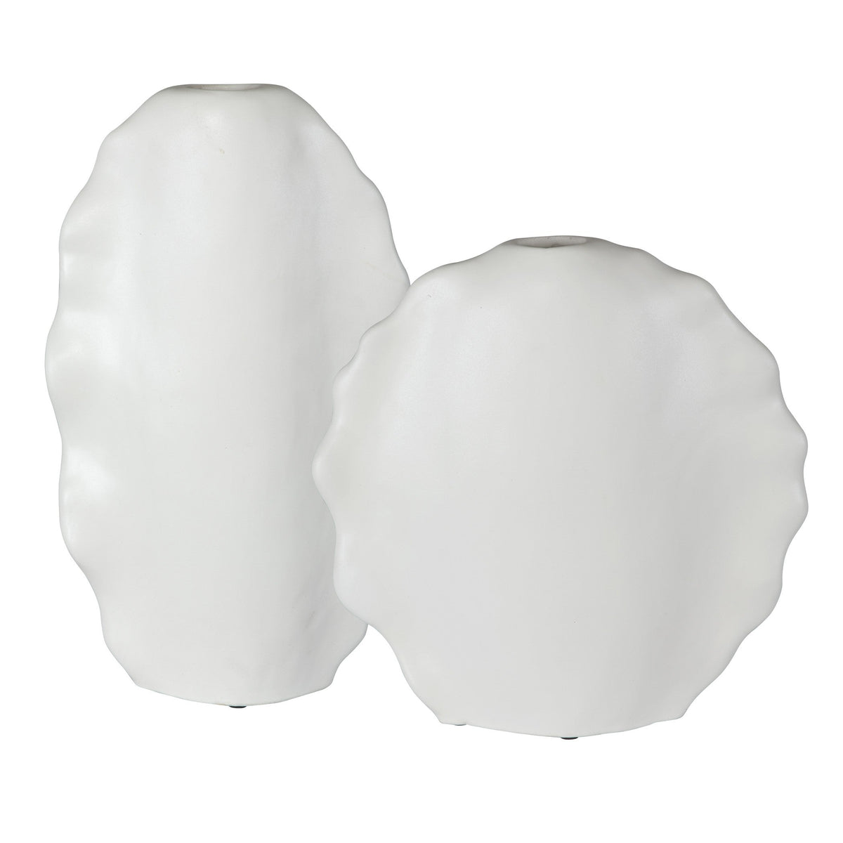 Ruffled Feathers Modern Indoor-Outdoor White Vases, S/2