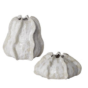  Urchin Textured Ivory Vases, S/2
