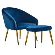 Amina Midnight Blue Chair and Footstool Accent & Armchairs