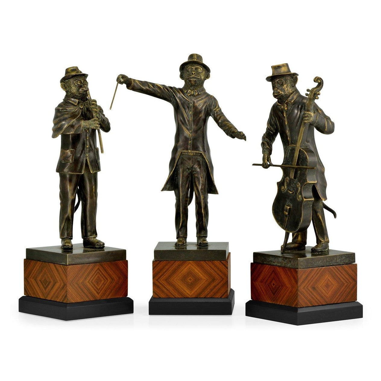 Jonathan Charles Monkey Orchestra Trio Figurine Set in Antique Dark Bronze