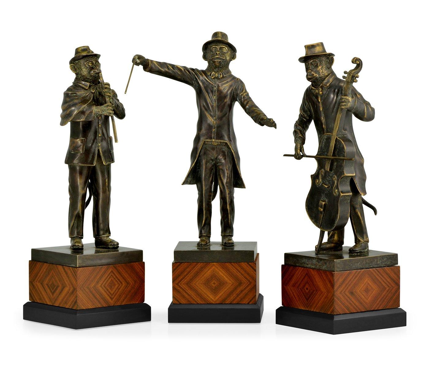 Jonathan Charles Monkey Orchestra Trio Figurine Set in Antique Dark Bronze