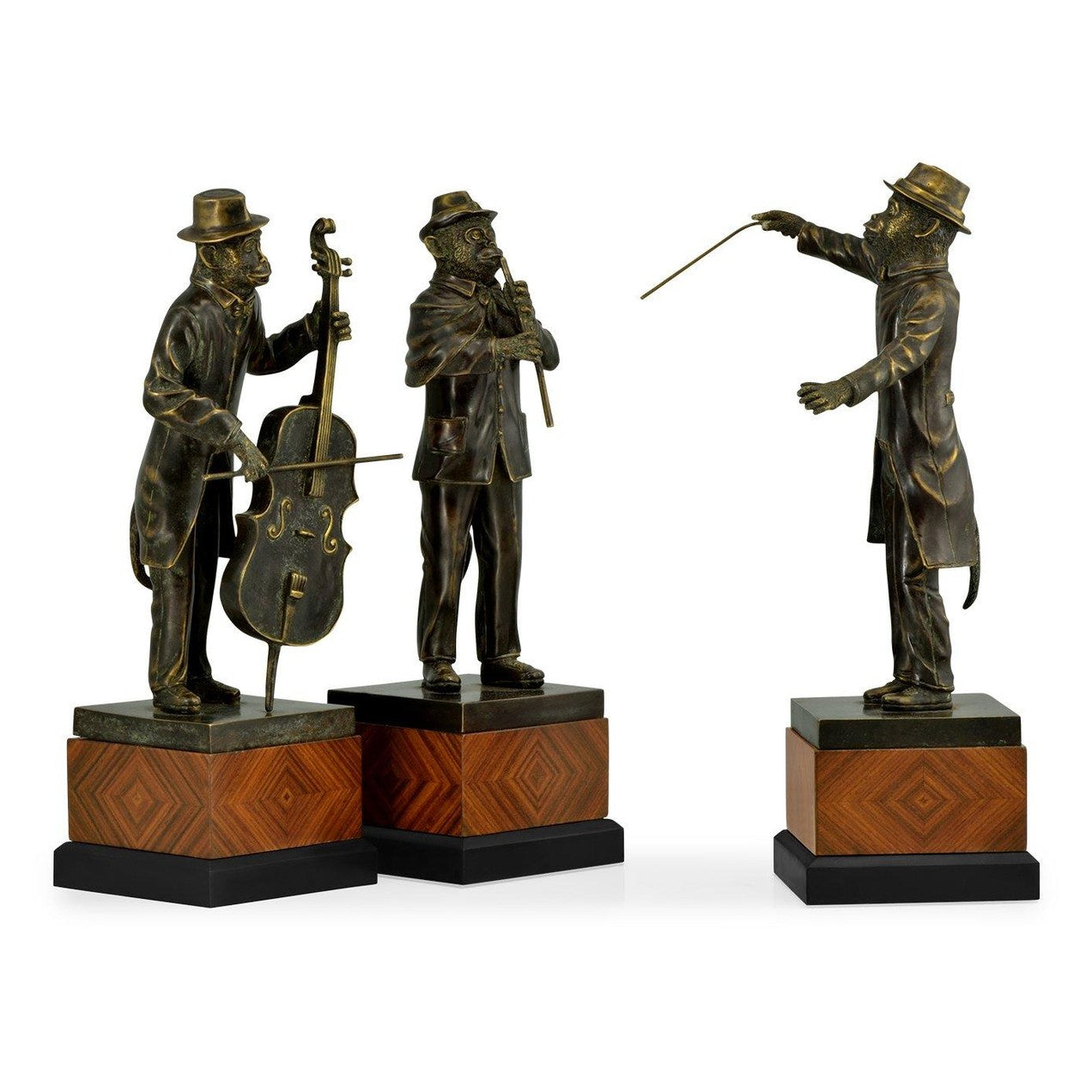 Jonathan Charles Monkey Orchestra Trio Figurine Set in Antique Dark Bronze