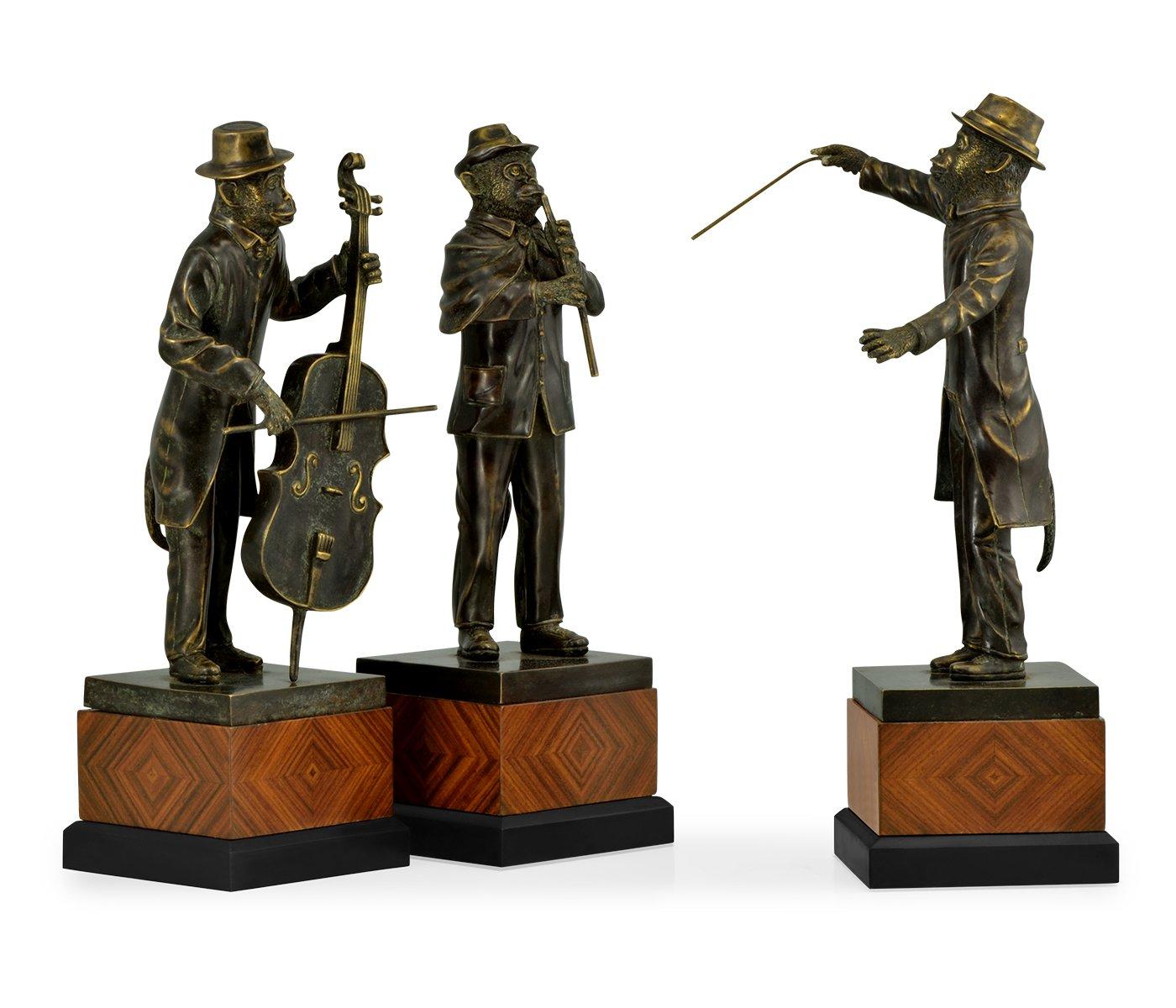 Jonathan Charles Monkey Orchestra Trio Figurine Set in Antique Dark Bronze