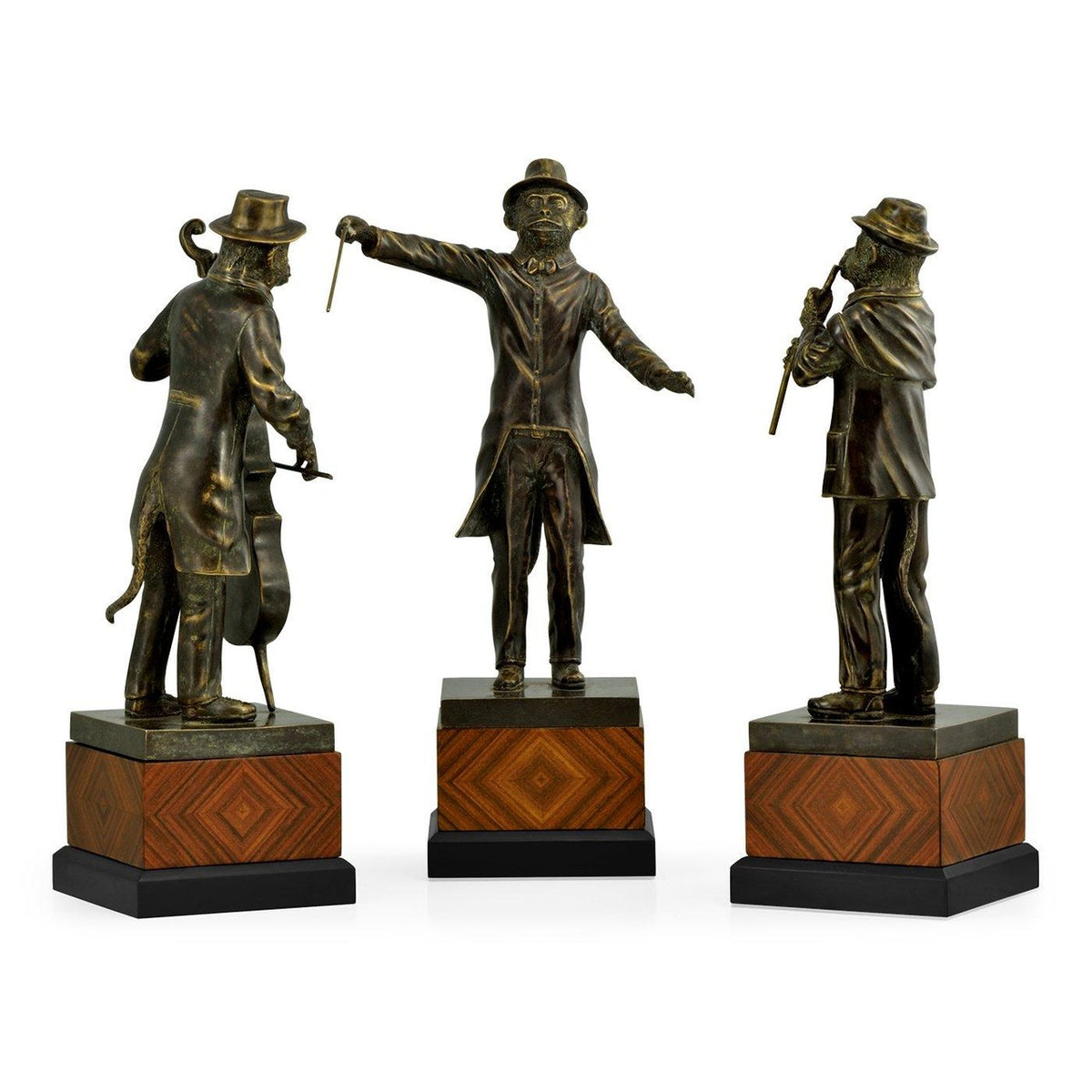 Jonathan Charles Monkey Orchestra Trio Figurine Set in Antique Dark Bronze