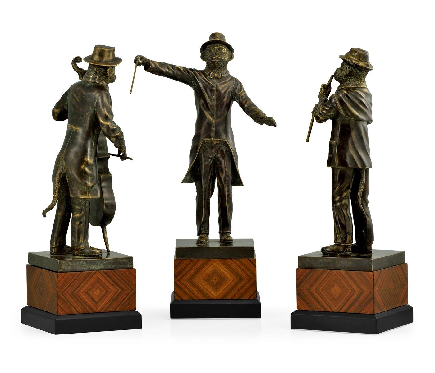 Jonathan Charles Monkey Orchestra Trio Figurine Set in Antique Dark Bronze