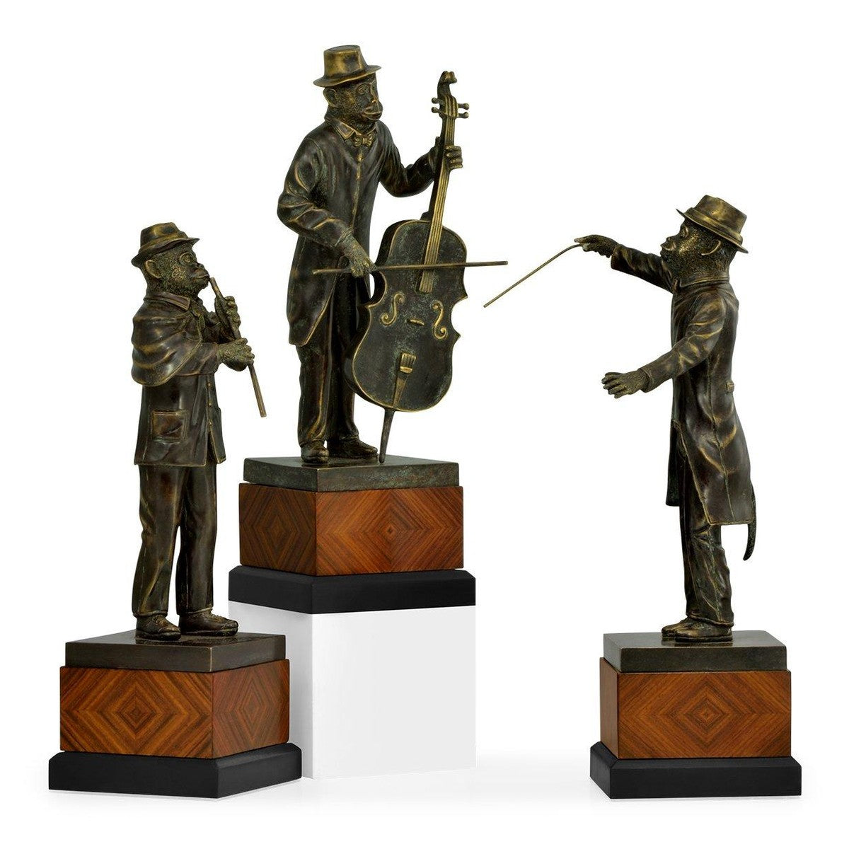Jonathan Charles Monkey Orchestra Trio Figurine Set in Antique Dark Bronze