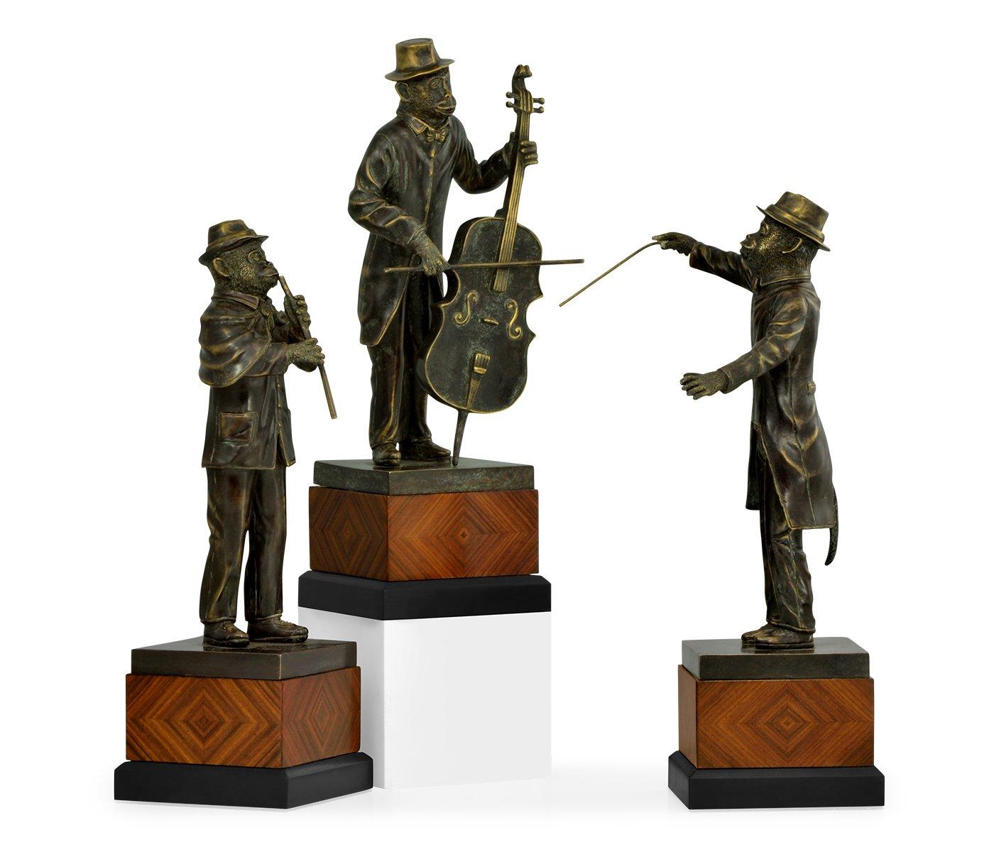 Jonathan Charles Monkey Orchestra Trio Figurine Set in Antique Dark Bronze
